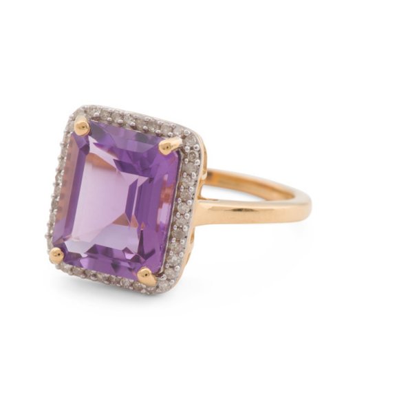 HIRAJULE India 14kt Gold Plated Amethyst And Diamond Ring